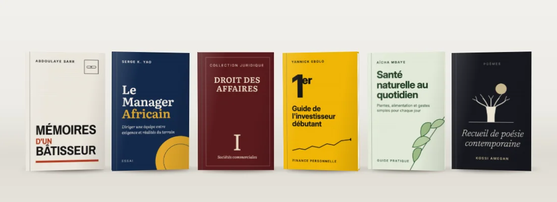 Les livres réalisés : Mémoires d'un bâtisseur, Le Manager Africain, Collection Droit des Affaires, Santé Naturelle au Quotidien, Recueil de Poésie Contemporaine, Guide de l'Investisseur Débutant.